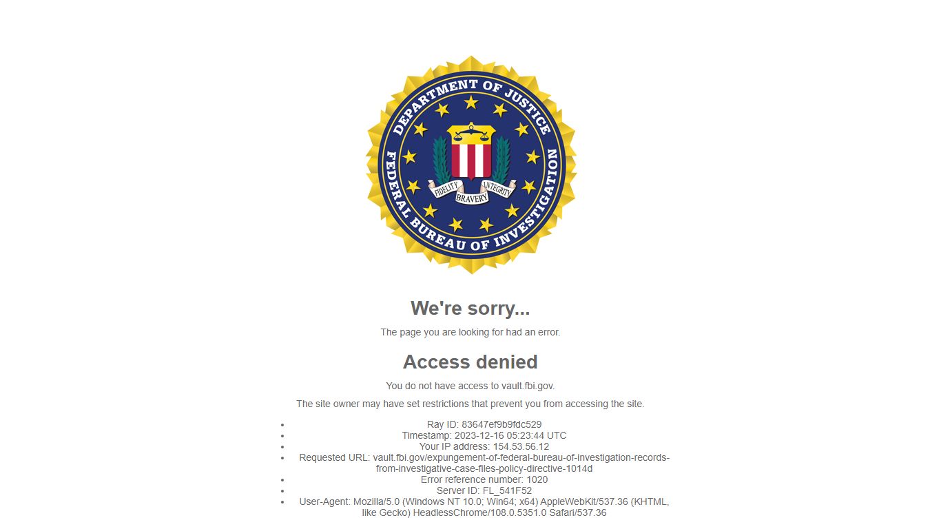 FBI Records: The Vault — Expungement of Federal Bureau of Investigation ...